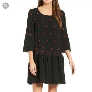 Hinge Black 3/4 Sleeve Embroidered Dress Size XS
